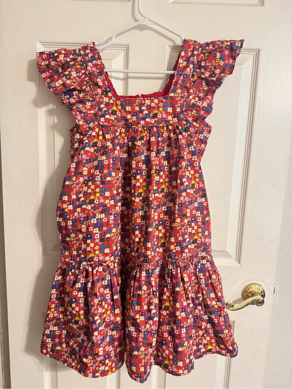 Maison Me Girls Red Floral Sundress with Ruffle Sleeves XS
